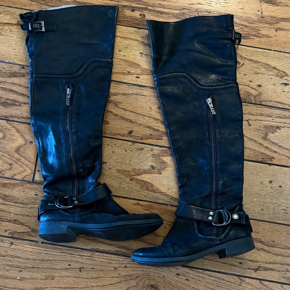 Black over the knee Leather Moto Boots